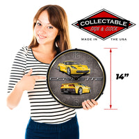 Corvette C7 Velociry Yellow 14" LED Wall Clock