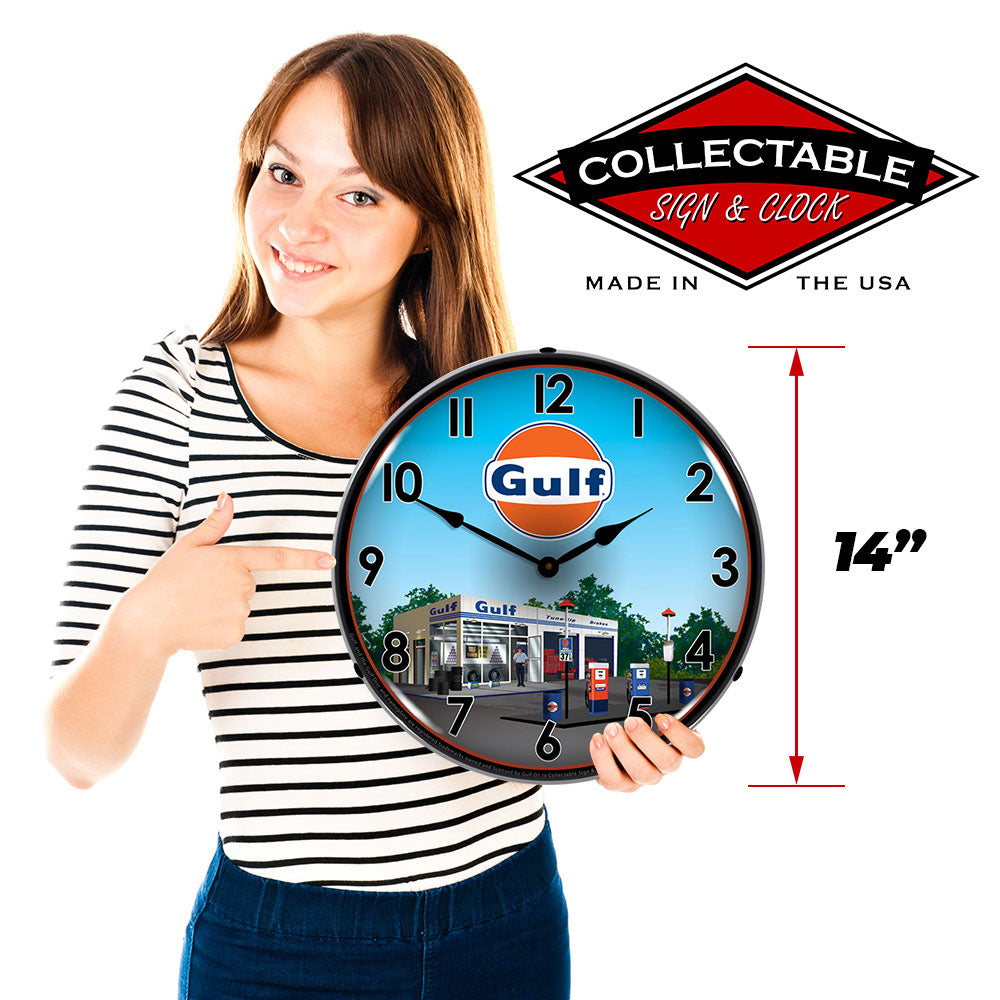 Gulf Station 14" LED Wall Clock