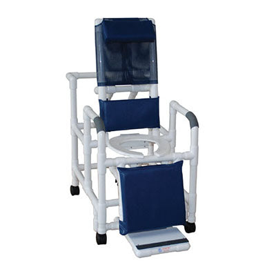 MJM Reclining Shower Chair with Sliding Footrest and Deluxe Elongated Open Front Seat