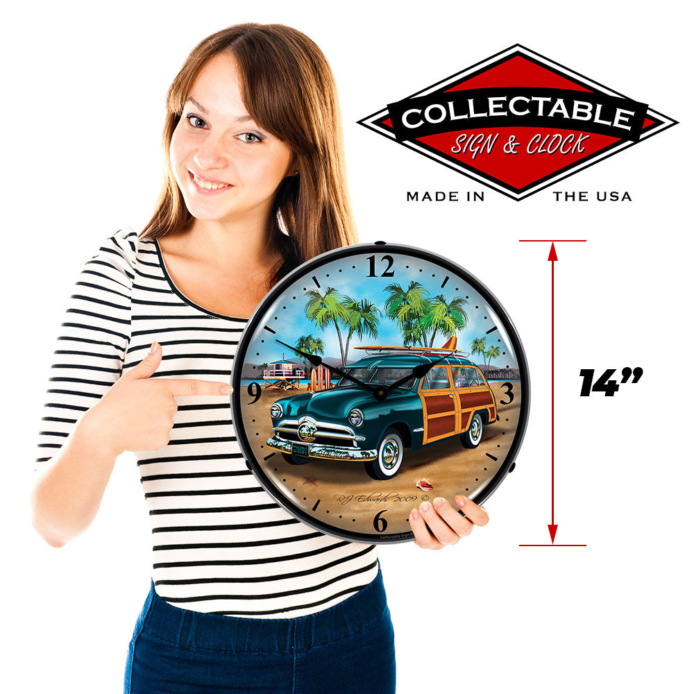 Woodys Surfer Wagon 14" LED Wall Clock