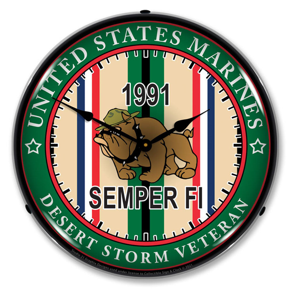 Marine Veteran Operation Desert Storm 14" LED Wall Clock