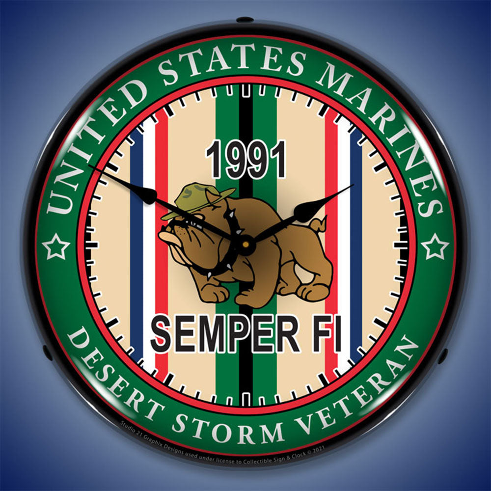 Marine Veteran Operation Desert Storm 14" LED Wall Clock