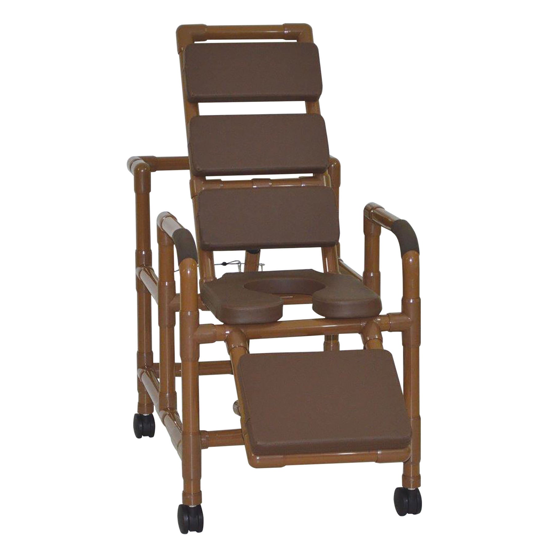 MJM Wood Tone Signature Line Superior Reclining Shower Chair with Soft Seat Deluxe Elongated and Padding