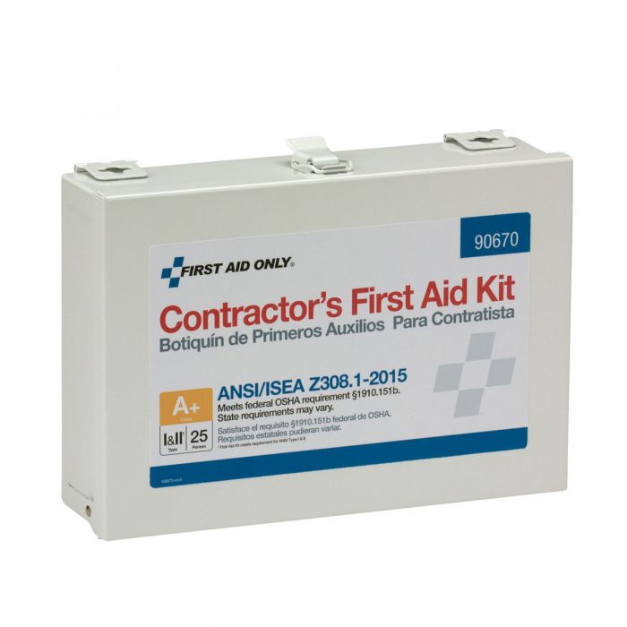 First Aid Only 25 Person Contractor ANSI A+ First Aid Kit, Metal Case, Class I & II , Custom Logo