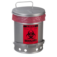 Justrite Biohazard Waste Can, 6 Gallon, Foot-Operated Self-Closing SoundGard Cover