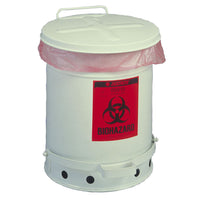 Justrite Biohazard Waste Can, 6 Gallon, Foot-Operated Self-Closing SoundGard Cover