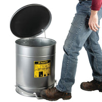 Justrite Oily Waste Can, 14 Gallon, Foot-Operated Self-Closing SoundGard Cover, Silver