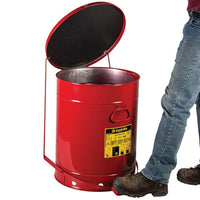 Justrite Oily Waste Can, 21 Gallon, Foot-Operated Self-Closing SoundGard Cover, Red
