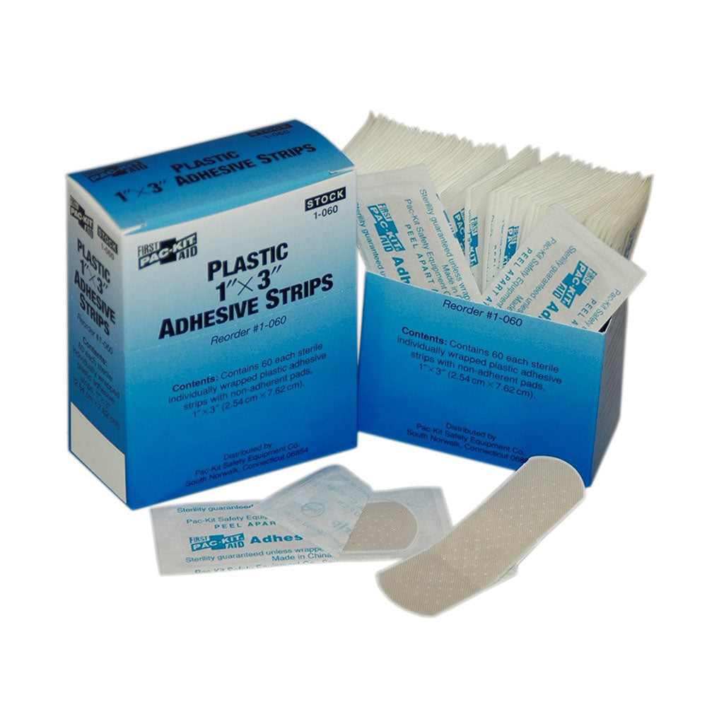 First Aid Only 1" x 3" Plastic Adhesive Bandages | Industrial Grade Water-Resistant Wound Protection, 60 Per Box