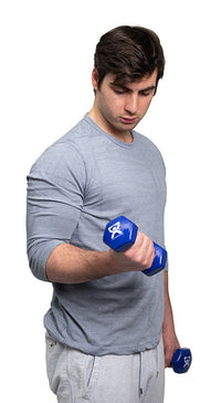 CanDo Vinyl Coated Dumbbell, Blue (5 lb), Pair — for Strength Training and Rehabilitation