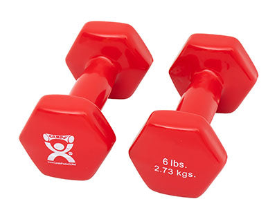 CanDo Vinyl Coated Dumbbell, Red (6 lb), Pair — for Strength Training and Rehabilitation