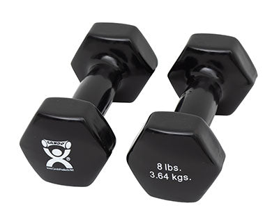 CanDo Vinyl Coated Dumbbell, Black (8 lb), Pair — for Strength Training and Rehabilitation