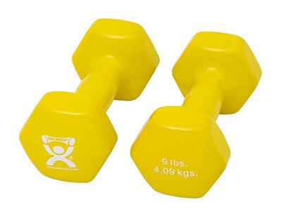 CanDo Vinyl Coated Dumbbell, Yellow (9 lb), Pair — for Strength Training and Rehabilitation