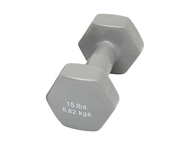 CanDo Vinyl Coated Dumbbell, Silver (15 lb), Each — for Strength Training and Rehabilitation