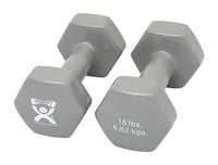 CanDo Vinyl Coated Dumbbell, Silver (15 lb), Pair — for Strength Training and Rehabilitation