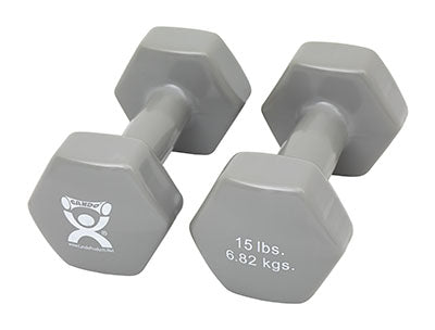 CanDo Vinyl Coated Dumbbell, Silver (15 lb), Pair — for Strength Training and Rehabilitation