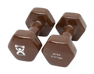 CanDo Vinyl Coated Dumbbell, Brown (20 lb), Pair — for Strength Training and Rehabilitation