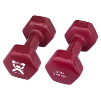 CanDo Vinyl Coated Dumbbell, Maroon (12 lb), Pair — for Strength Training and Rehabilitation