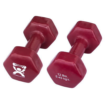 CanDo Vinyl Coated Dumbbell, Maroon (12 lb), Pair — for Strength Training and Rehabilitation