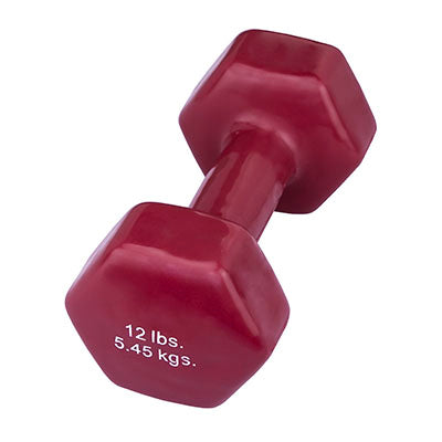 CanDo Vinyl Coated Dumbbell, Maroon (12 lb), Each — for Strength Training and Rehabilitation