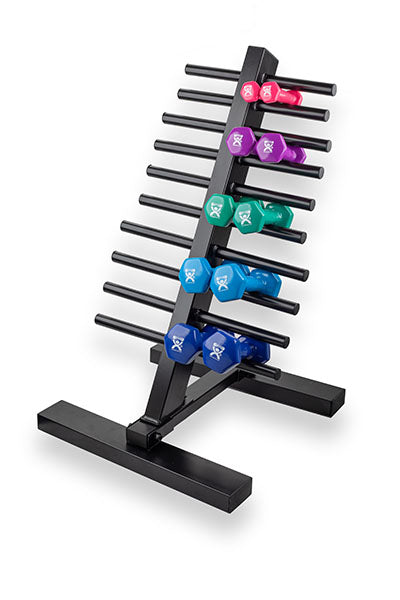 CanDo Vinyl Coated Dumbbell, 10 Piece Set with Floor Rack (2 Each: 1, 2, 3, 4, 5 lb) — for Strength Training and Rehabilitation