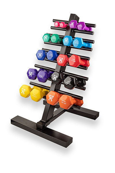 CanDo Vinyl Coated Dumbbell, 20 Piece Set with Floor Rack (2 Each: 1, 2, 3, 4, 5, 6, 7, 8, 9, 10 lb) — for Strength Training and Rehabilitation