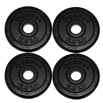 CanDo Iron Disc Weight Plates, 10 lb set (4 each: 2.5 lb weights), 1" dia. — for Strength Training and Rehabilitation