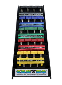 CanDo Digi-Flex hand exerciser - set of 5 (yellow, red, green, blue, black), with plastic rack — for Hand Strength and Dexterity Therapy