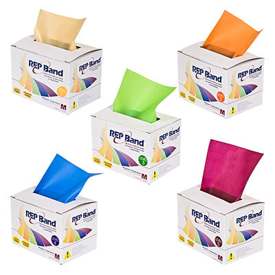 REP Band exercise band - latex free, set of 5 (1 each: peach, orange, lime, blueberry, plum) — for Resistance Training and Rehabilitation