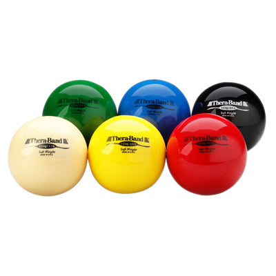 TheraBand Soft Weights ball - 6-piece set (1 each: tan, yellow, red, green, blue, black) — for Resistance Training and Rehabilitation