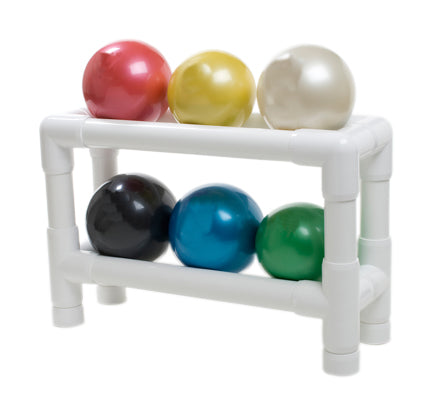 TheraBand Soft Weights ball - 6-piece set (1 each: tan, yellow, red, green, blue, black), with 2-tier rack — for Resistance Training and Rehabilitation