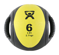 CanDo Dual-Handle Medicine Ball, 9" Diameter, Yellow, 6 lb. — for Strength Training and Rehabilitation