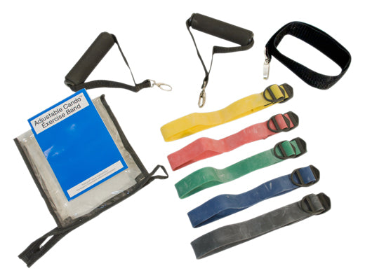 CanDo Adjustable Exercise Band Kit - 5 band (yellow, red, green, blue, black) — for Resistance Training and Rehabilitation