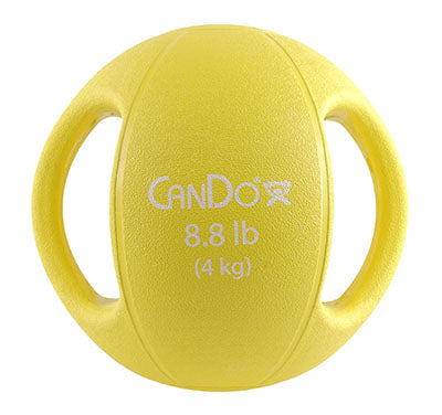 CanDo Molded Dual Handle Medicine Ball, Yellow, 8.8 lb. (4 kg) — for Strength Training and Rehabilitation