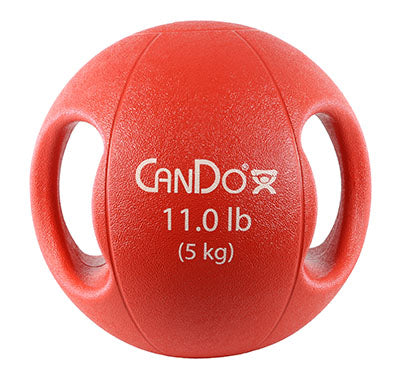 CanDo Molded Dual Handle Medicine Ball, Red, 11 lb. (5 kg) — for Strength Training and Rehabilitation