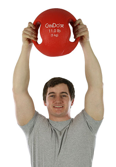 CanDo Molded Dual Handle Medicine Ball, Red, 11 lb. (5 kg) — for Strength Training and Rehabilitation