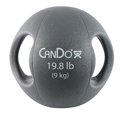 CanDo Molded Dual Handle Medicine Ball, Silver, 19.8 lb. (9 kg) — for Strength Training and Rehabilitation