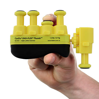 CanDo Digi-Flex Thumb - Set of 5 (1 each: yellow, red, green, blue, black), with plastic stand — for Hand Flexion in Clinical and Institutional Care