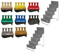 CanDo Digi-Flex LITE - Set of 8 (1 each: tan, yellow, red, green, blue, black, silver, gold) with 2 Metal Stands — for Hand Flexion in Clinical and Institutional Care