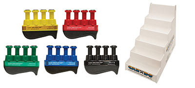 CanDo Digi-Flex LITE - Set of 5 (1 each: yellow, red, green, blue, black) with Plastic Stand — for Hand Flexion in Clinical and Institutional Care