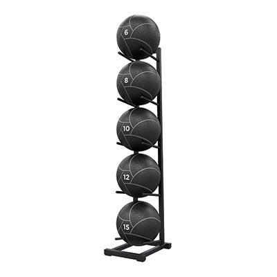 Power Systems Elite Power Med Balls with Black Rack, Prime Gray, Set of 5 (1 each: 6,8,10,12,15 lb.) — for Strength Training and Rehabilitation