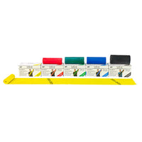 CanDo Low Powder Exercise Band - 6 yard rolls, 5-piece set (1 each: yellow, red, green, blue, black) — for Resistance Training and Rehabilitation
