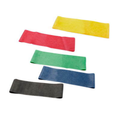 CanDo Band Exercise Loop - 5-piece set (10"), (1 each: yellow, red, green, blue, black), 10 sets — for Resistance Training and Rehabilitation