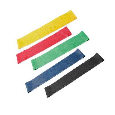 CanDo Band Exercise Loop - 5-piece set (15"), (1 each: yellow, red, green, blue, black) — for Resistance Training and Rehabilitation