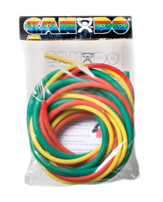 CanDo Low Powder Exercise Tubing Pep Pack - Easy with Yellow, Red, and Green tubing — for Resistance Training and Rehabilitation