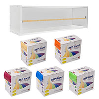 CanDo Dispens-a-Band exercise band rack, wood, 5 rolls, INCLUDING: 5 x 50 yard REP Band latex free set (peach, orange, lime, blueberry, plum) — for Resistance Training and Rehabilitation