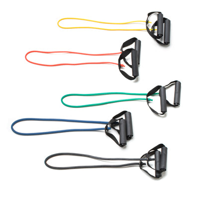 CanDo Tubing with Handles Exerciser - 36", 5-piece set (1 each: yellow, red, green, blue, black) — for Resistance Tubing in Clinical and Institutional Care