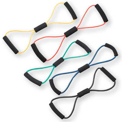 CanDo Tubing BowTie Exerciser - 22" - 5-piece set (1 each: yellow, red, green, blue, black) — for Resistance Tubing in Clinical and Institutional Care