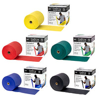CanDo Latex Free Exercise Band - 6 yard rolls, 5-piece set (1 each: yellow, red, green, blue, black) — for Resistance Training and Rehabilitation