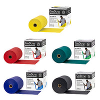 CanDo Latex Free Exercise Band - 6 yard rolls, 5-piece set (1 each: yellow, red, green, blue, black) — for Resistance Training and Rehabilitation